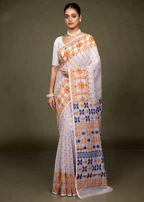 Cream Tant Jamdani Saree Without Blouse Piece