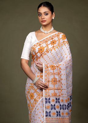 Cream Tant Jamdani Saree Without Blouse Piece