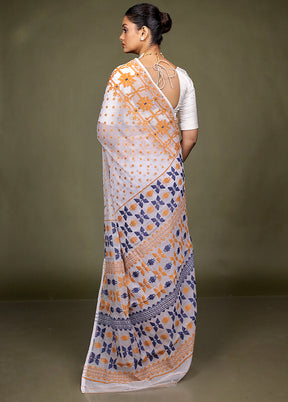 Cream Tant Jamdani Saree Without Blouse Piece