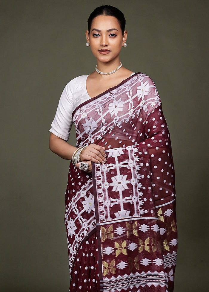 Brown Tant Jamdani Saree Without Blouse Piece