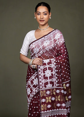 Brown Tant Jamdani Saree Without Blouse Piece