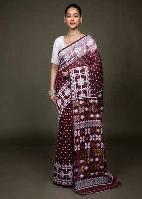 Brown Tant Jamdani Saree Without Blouse Piece