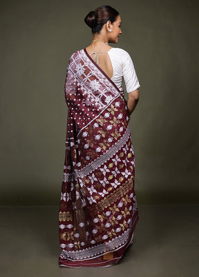 Brown Tant Jamdani Saree Without Blouse Piece