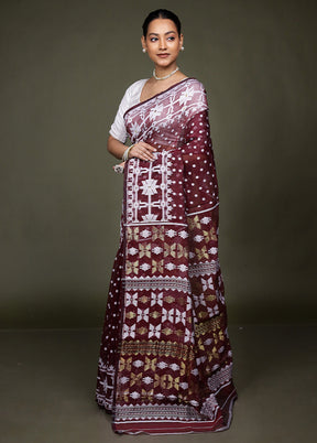 Brown Tant Jamdani Saree Without Blouse Piece