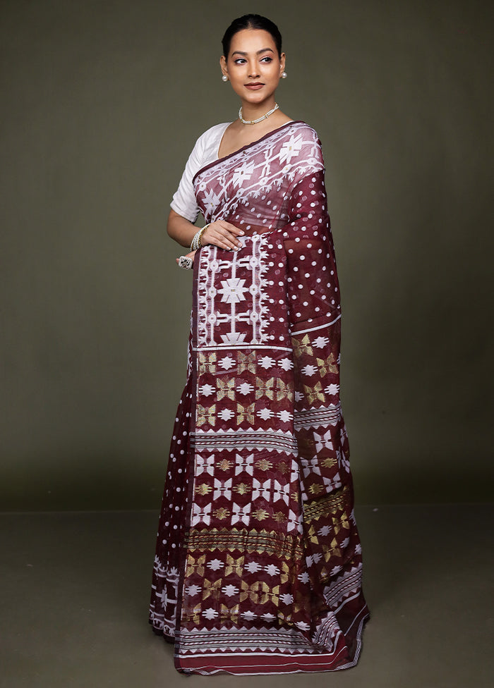 Brown Tant Jamdani Saree Without Blouse Piece
