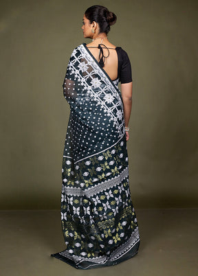 Green Tant Jamdani Saree Without Blouse Piece