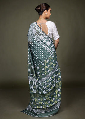 Green Tant Jamdani Saree Without Blouse Piece