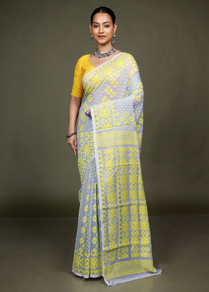 Grey Tant Jamdani Saree Without Blouse Piece