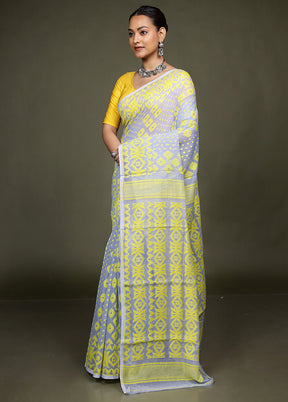 Grey Tant Jamdani Saree Without Blouse Piece