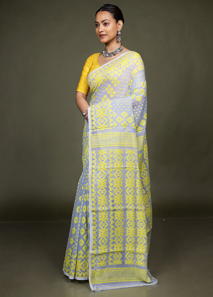 Grey Tant Jamdani Saree Without Blouse Piece