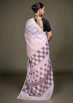 Peach Tant Jamdani Saree Without Blouse Piece