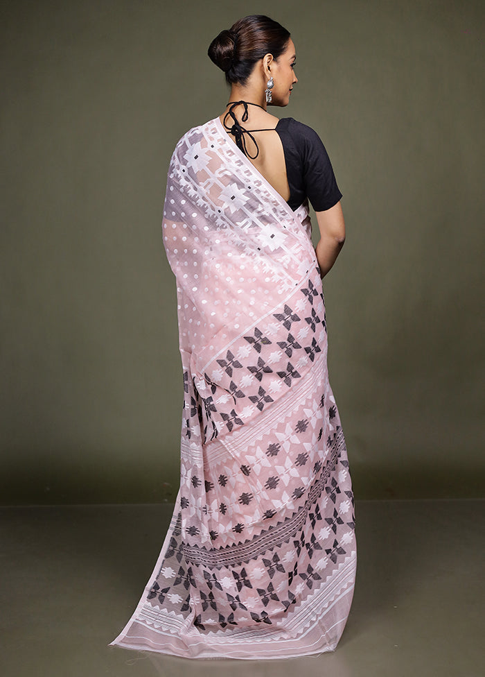 Peach Tant Jamdani Saree Without Blouse Piece