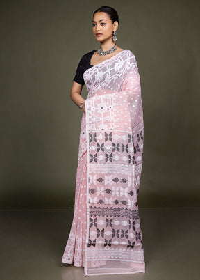 Peach Tant Jamdani Saree Without Blouse Piece