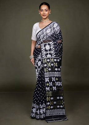 Blue Tant Jamdani Saree Without Blouse Piece