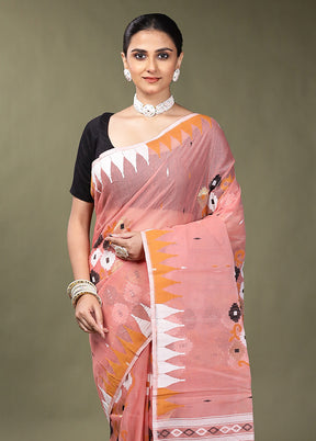 Pink Tant Jamdani Saree Without Blouse Piece