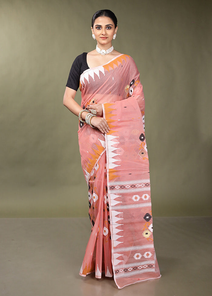 Pink Tant Jamdani Saree Without Blouse Piece
