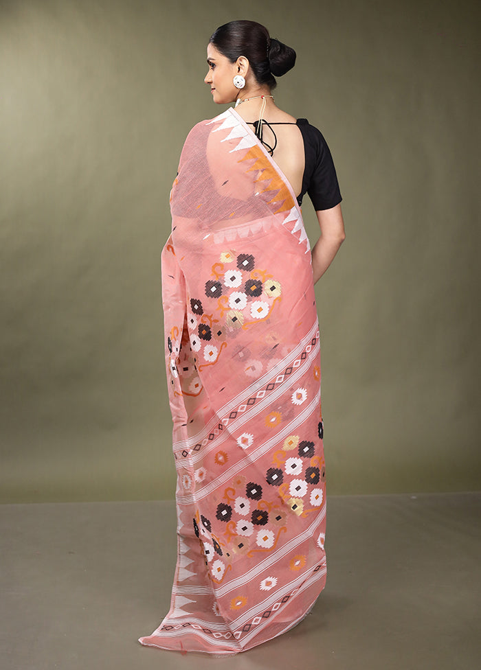 Pink Tant Jamdani Saree Without Blouse Piece