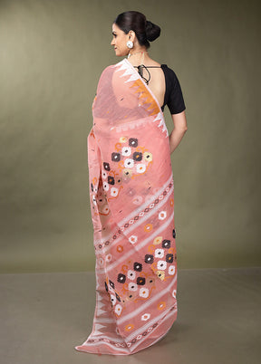Pink Tant Jamdani Saree Without Blouse Piece