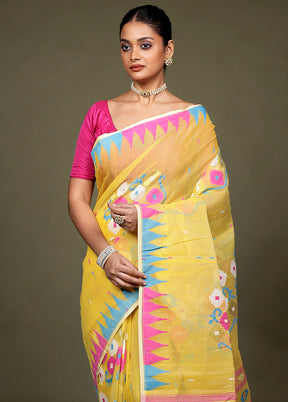 Yellow Tant Jamdani Saree Without Blouse Piece