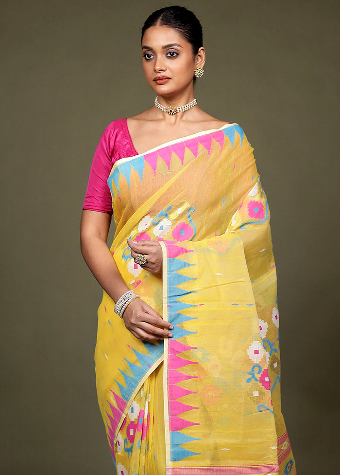 Yellow Tant Jamdani Saree Without Blouse Piece