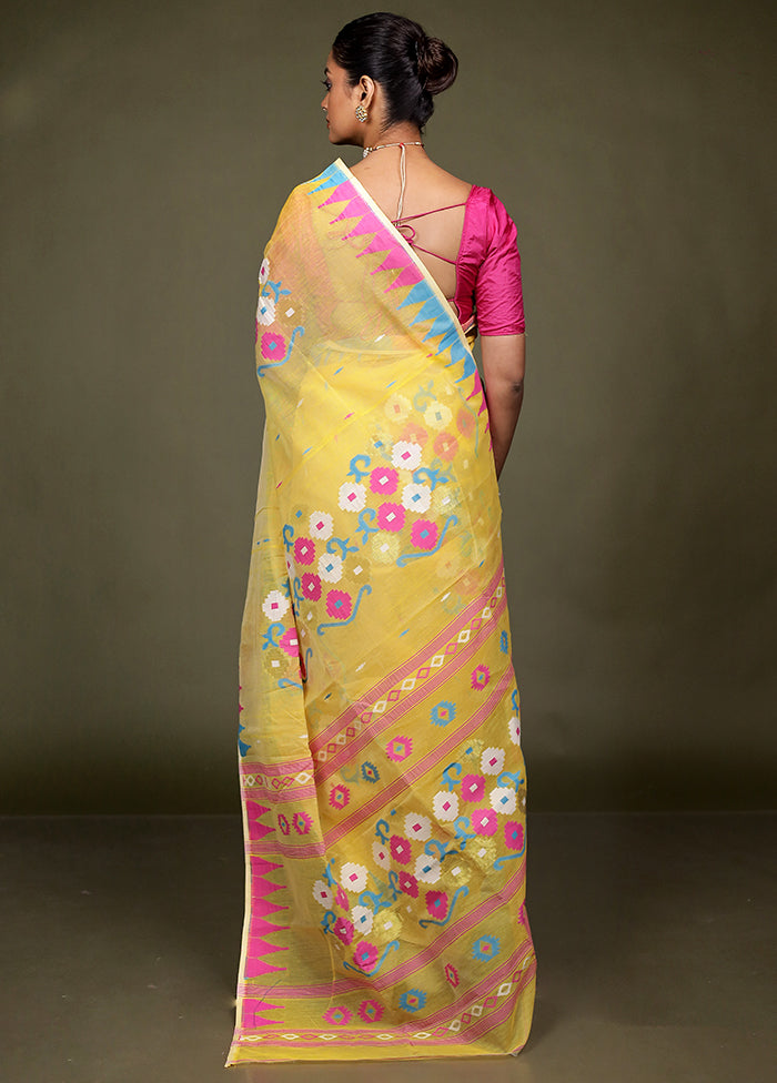 Yellow Tant Jamdani Saree Without Blouse Piece