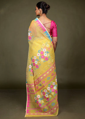 Yellow Tant Jamdani Saree Without Blouse Piece