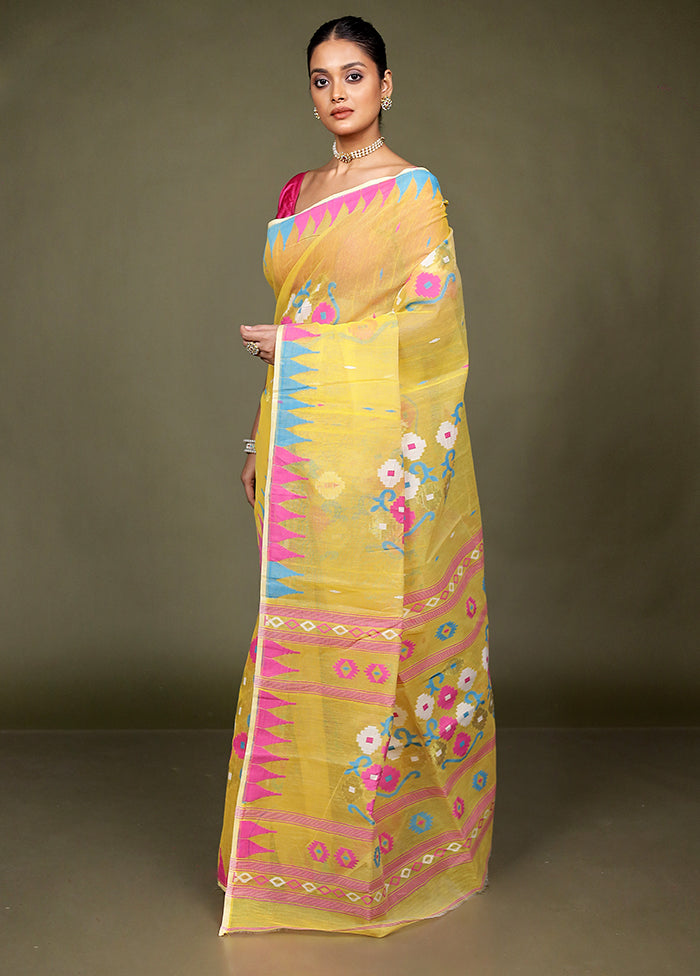 Yellow Tant Jamdani Saree Without Blouse Piece