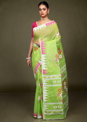 Green Jamdani Cotton Saree Without Blouse Piece