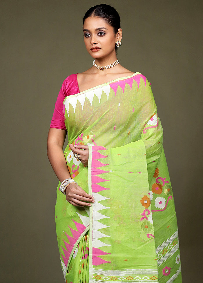Green Jamdani Cotton Saree Without Blouse Piece