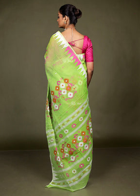 Green Jamdani Cotton Saree Without Blouse Piece
