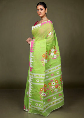 Green Jamdani Cotton Saree Without Blouse Piece