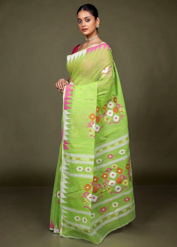 Green Jamdani Cotton Saree Without Blouse Piece