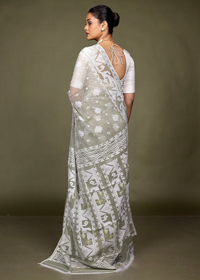 Grey Tant Jamdani Saree Without Blouse Piece