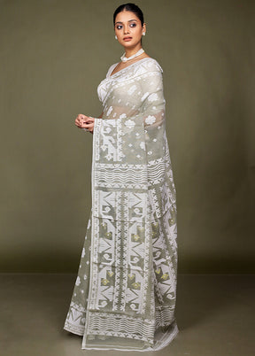 Grey Tant Jamdani Saree Without Blouse Piece