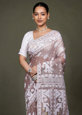 Cream Tant Jamdani Saree Without Blouse Piece