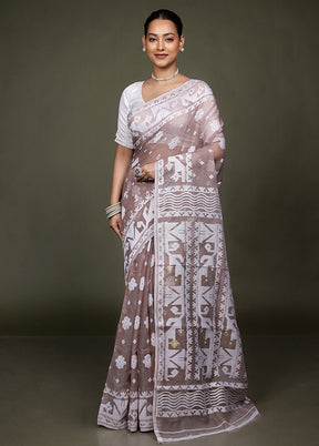 Cream Tant Jamdani Saree Without Blouse Piece