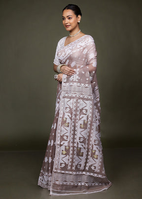 Cream Tant Jamdani Saree Without Blouse Piece