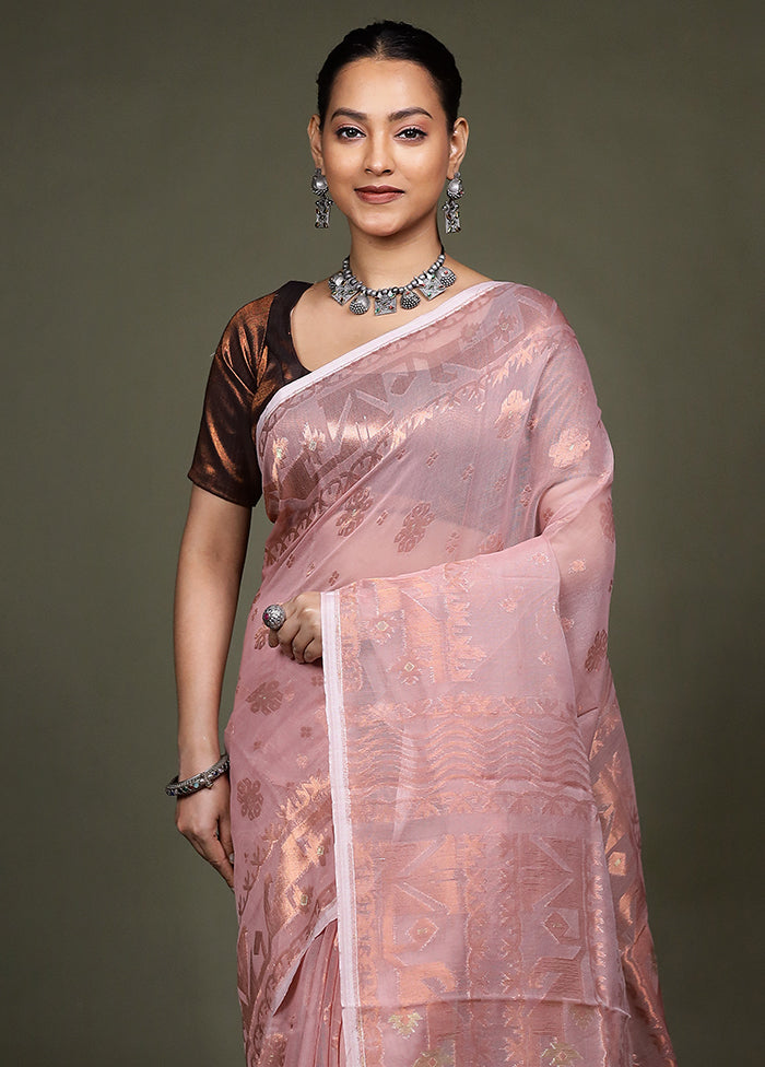 Pink Tant Jamdani Saree Without Blouse Piece