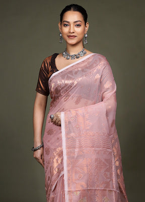 Pink Tant Jamdani Saree Without Blouse Piece