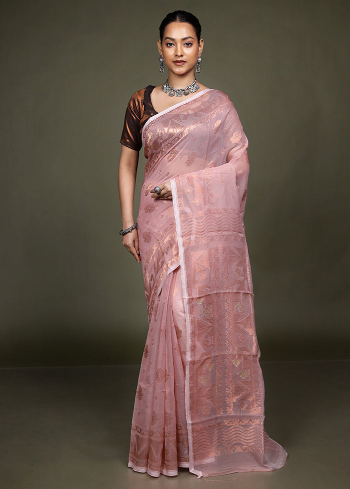 Pink Tant Jamdani Saree Without Blouse Piece