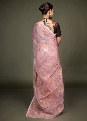 Pink Tant Jamdani Saree Without Blouse Piece