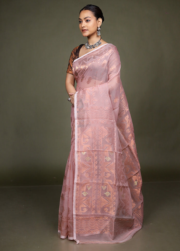 Pink Tant Jamdani Saree Without Blouse Piece
