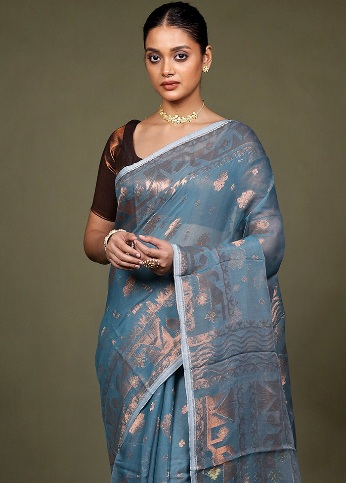 Green Tant Jamdani Saree Without Blouse Piece