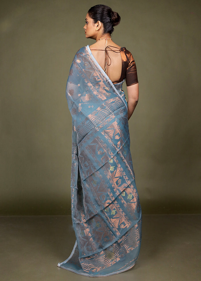 Green Tant Jamdani Saree Without Blouse Piece