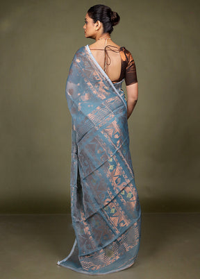 Green Tant Jamdani Saree Without Blouse Piece