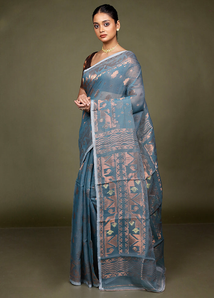 Green Tant Jamdani Saree Without Blouse Piece