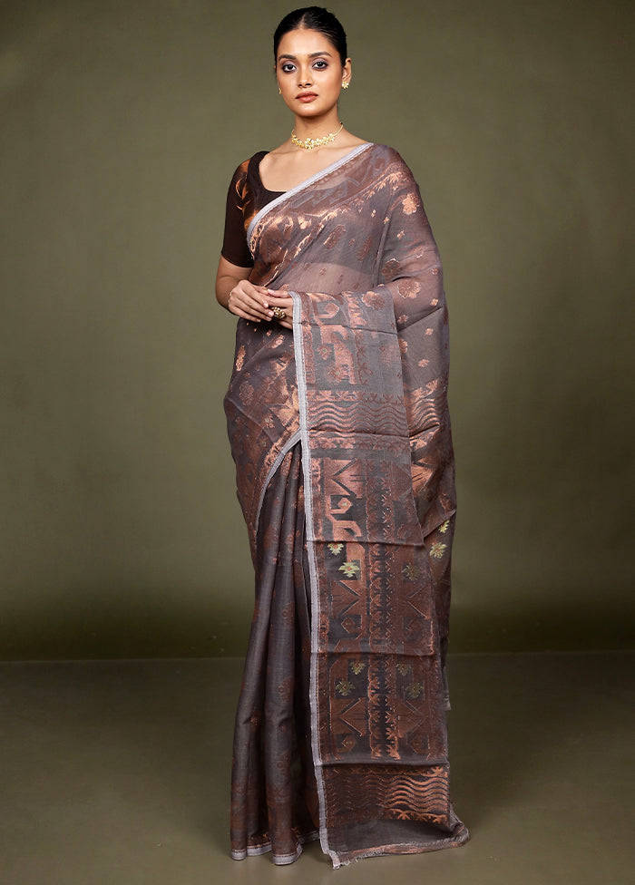 Grey Tant Jamdani Saree Without Blouse Piece