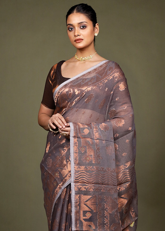 Grey Tant Jamdani Saree Without Blouse Piece