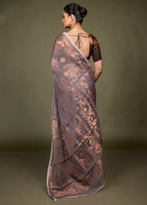 Grey Tant Jamdani Saree Without Blouse Piece