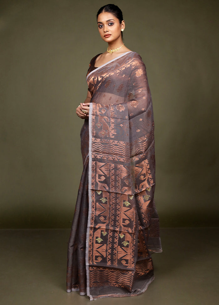 Grey Tant Jamdani Saree Without Blouse Piece